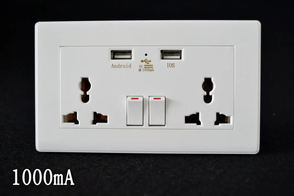 Универсальный 1000mA стенная розетка на 2 портный Dual USB штекер переключатель