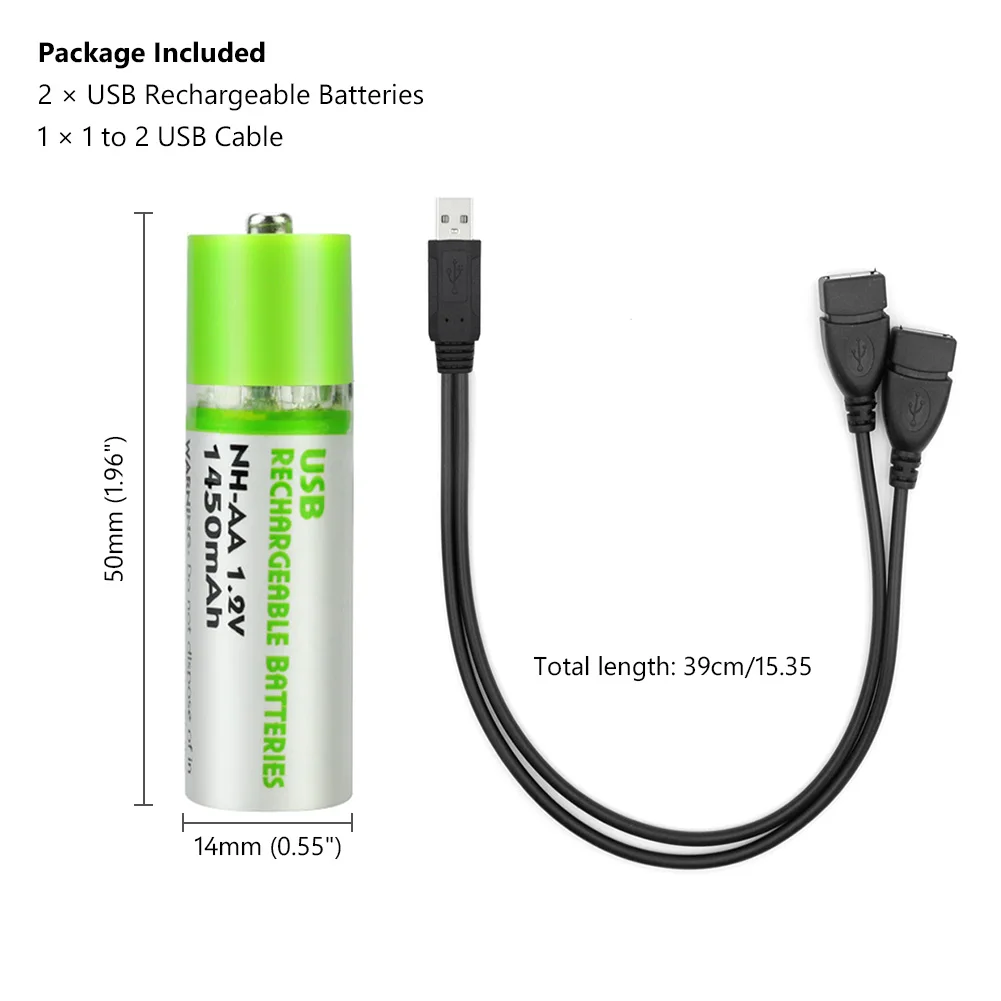 YCDC высокое качество 2 шт 1,2 V UM3 AA батарея 1450mAh USB перезаряжаемые батареи светодиодный индикатор с кабелем для игрушки фонарь
