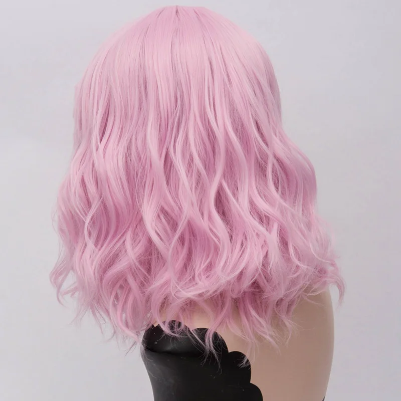Розовый MSI Wigs два тона Короткие Косплей парики для женщин розовый белый волнистые Ombre парик с челкой Фиолетовый Омбре натуральные синтетические волосы парики - Цвет: Розовый