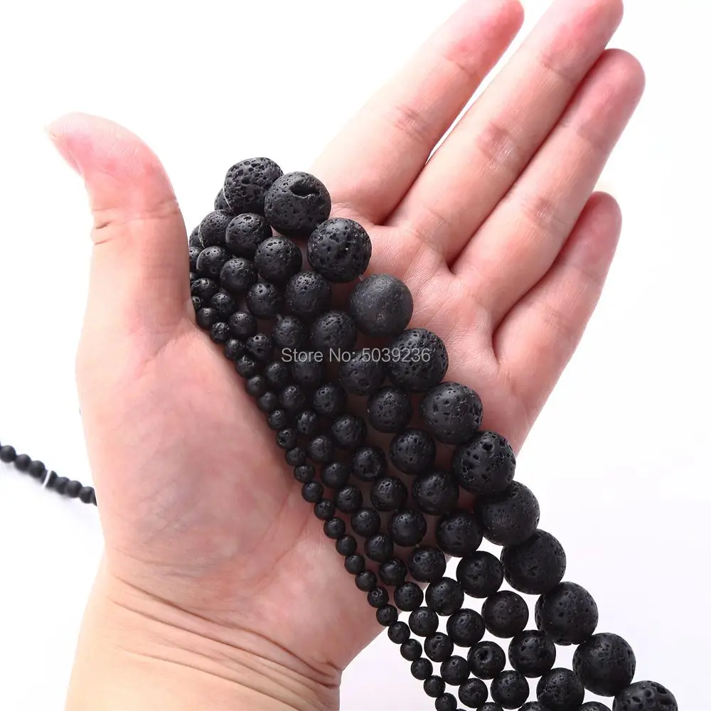 Bulk Wholesale Black Volcanic Lava Stone Beads Natural Round Loose for Jewelry Making 4 6 8 10 12mm DIY Bracelet | Украшения и