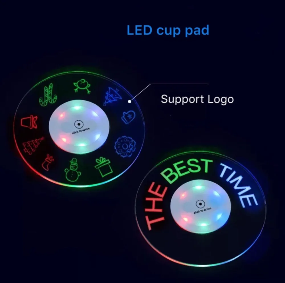 

Bar KTV supplies led light cup pad circular color induction cup stick acrylic light cup sticker Logo customized