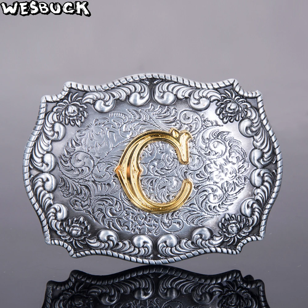 WesBuck бренд большие буквы пряжки ремня для Для мужчин женские металла в ковбойском