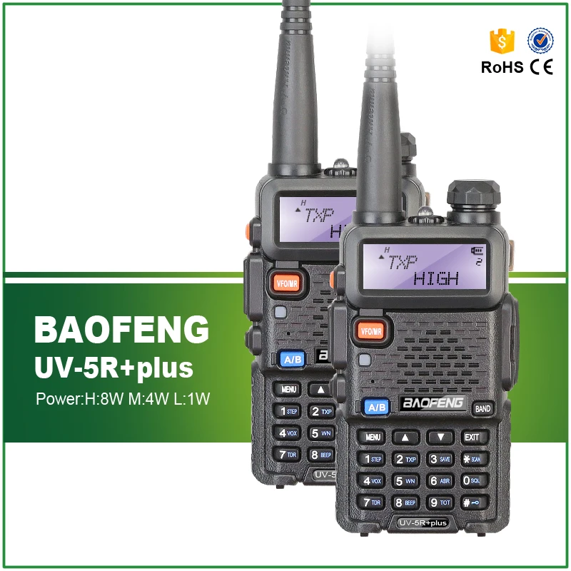 2 шт./лот 8 Вт Max BAOFENG UV-5r plus Тройная портативная рация BaoFeng Двухдиапазонная