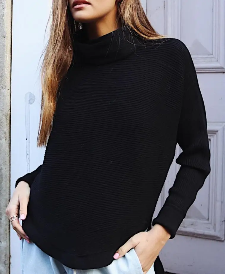 Fashion High Neck Sweaters Women Loose basic Long Sleeve Shirt Top Jumper Pullover Sweater Cotton Tops Batwing | Женская одежда