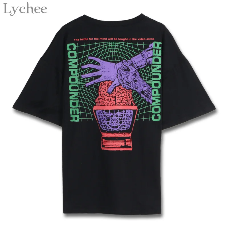 Black Lychee Harajuku Летняя женская футболка Phantom с буквенным принтом, Повседневная Свободная футболка с коротким рукавом, женская футболка - Цвет: Black