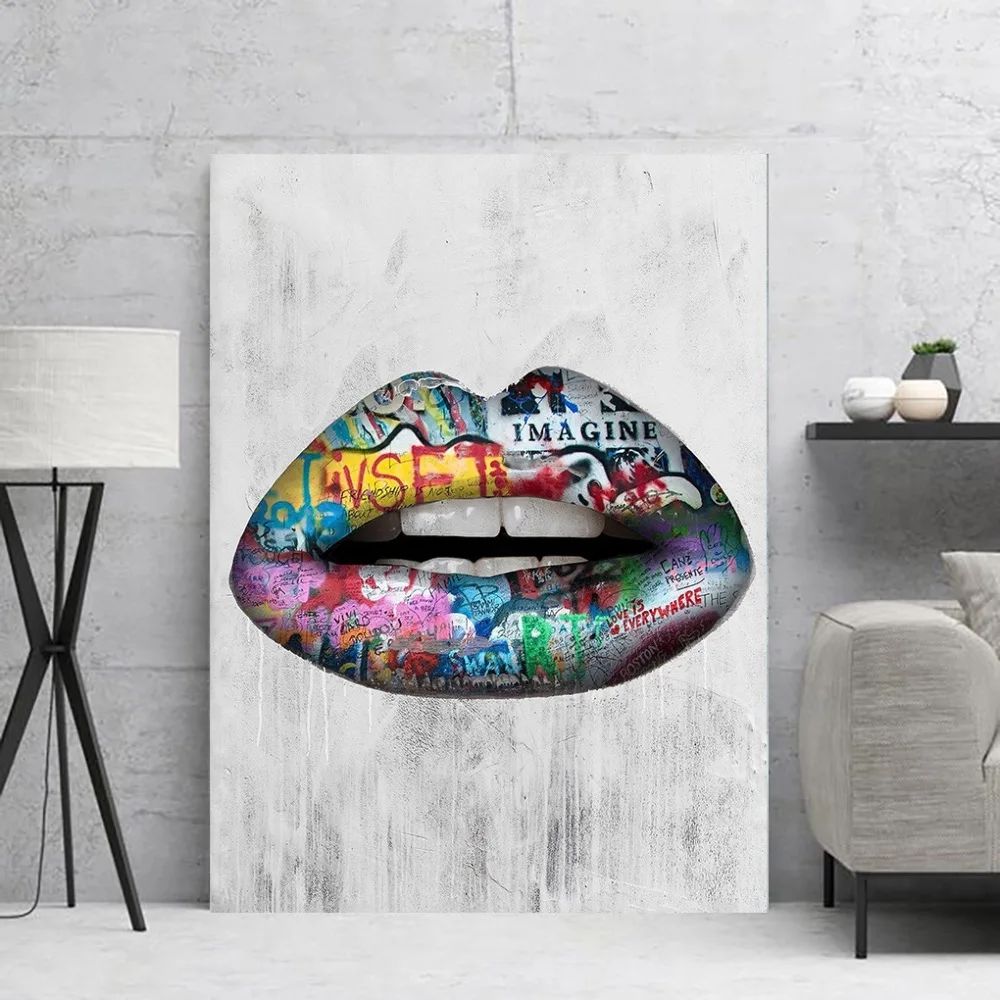 

Waterproof Ink Picture Wall Art Graffiti Lip Canvas Paintings Poster Home Decor Modern Print Quadros Canvas Prints Drop Shipping