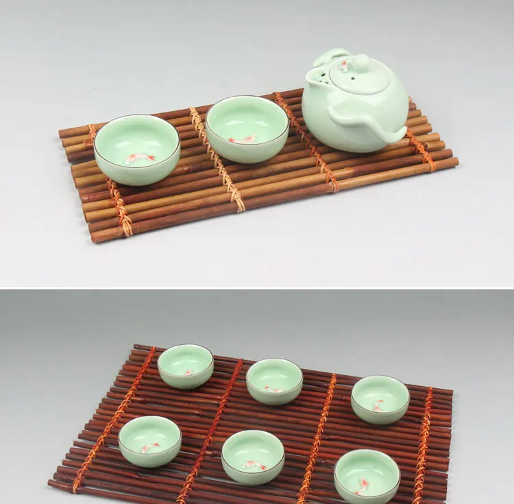 Rattan tea table bamboo placemats Mantian Cup pad care wooden row seats Heat Insulation Set ceremony accessories natural | Дом и сад
