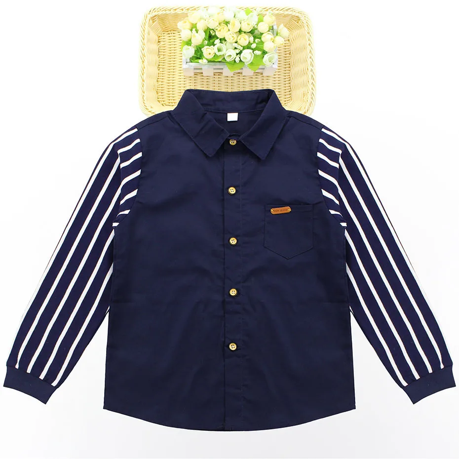 Детские рубашки для мальчиков в полоску с длинными рукавами Лоскутные Топы