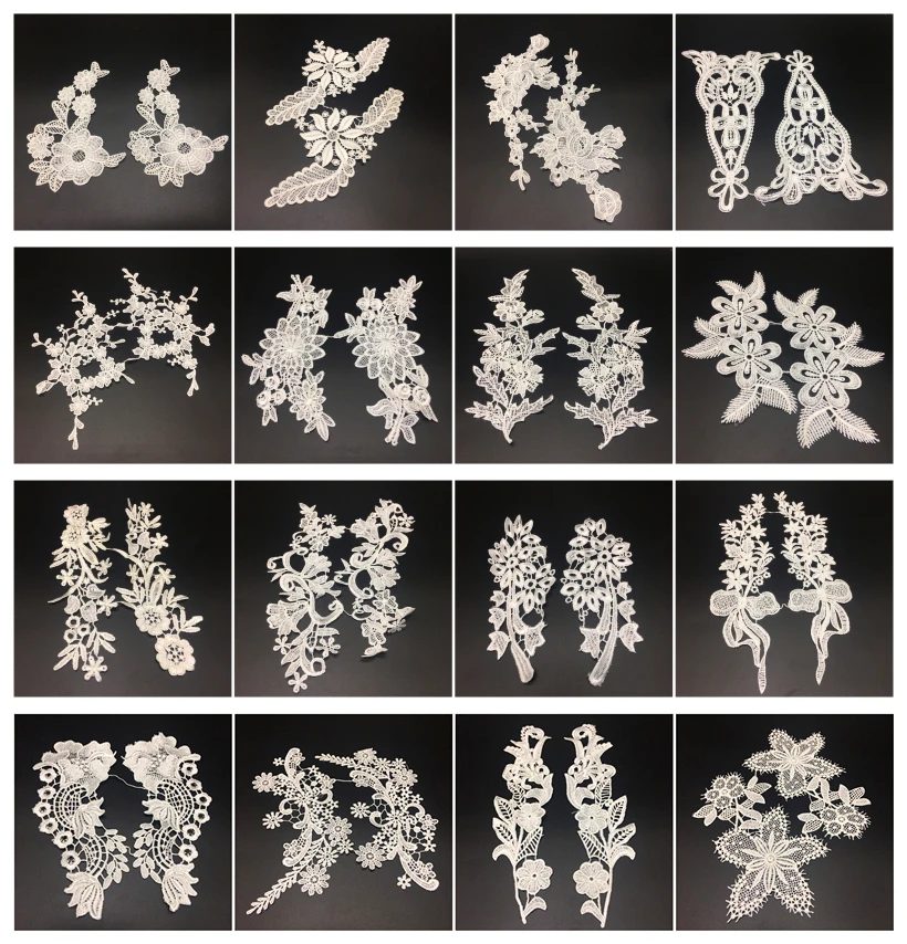 1 пара белая Цветочная вышивка ткань с кружевной аппликацией сеткой жаккард