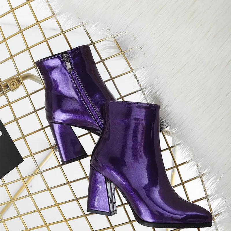 

MoonMeek 2020 new ankle boots for women pointed toe square high heels shoes female zip autumn winter boots women big size 34-43