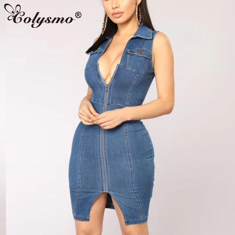 Colysmo Синее джинсовое платье сексуальное размера плюс летнее женское Vestido