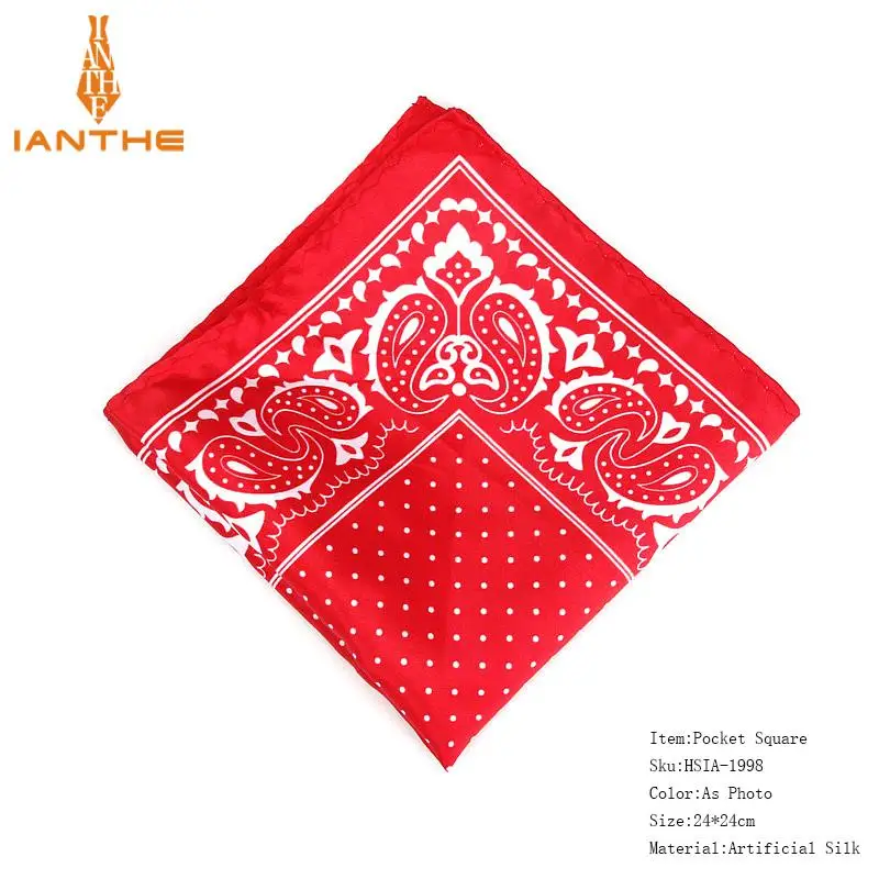 Для мужчин платок Винтаж Пейсли Dot Pocket Square мягкие шелковые платки Свадебная вечеринка Бизнес Hanky груди Полотенца подарок 24*24 см - Цвет: IA1998