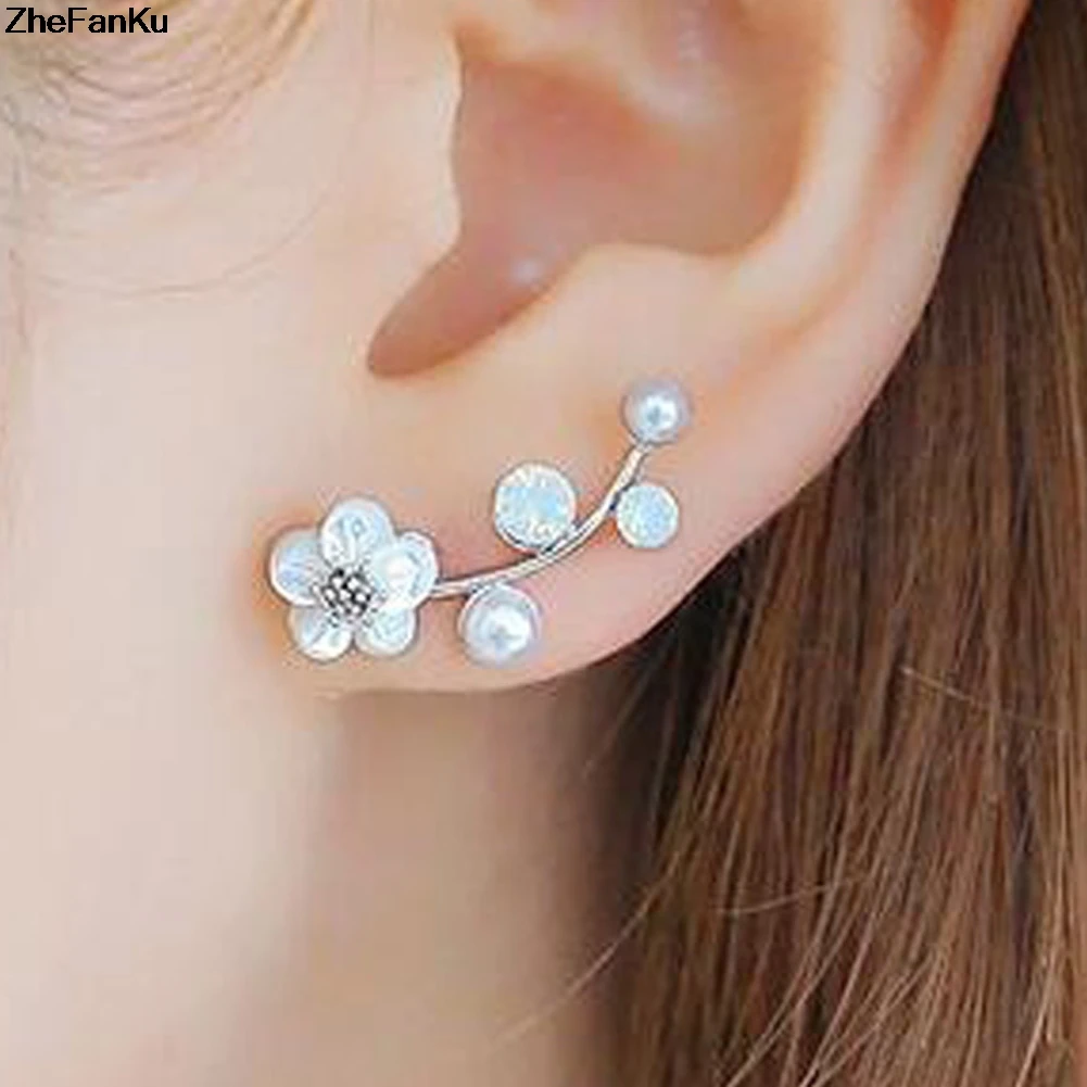 Серьги гвоздики с искусственным жемчугом и цветами|flower stud earrings|fashion earringsstud earrings |