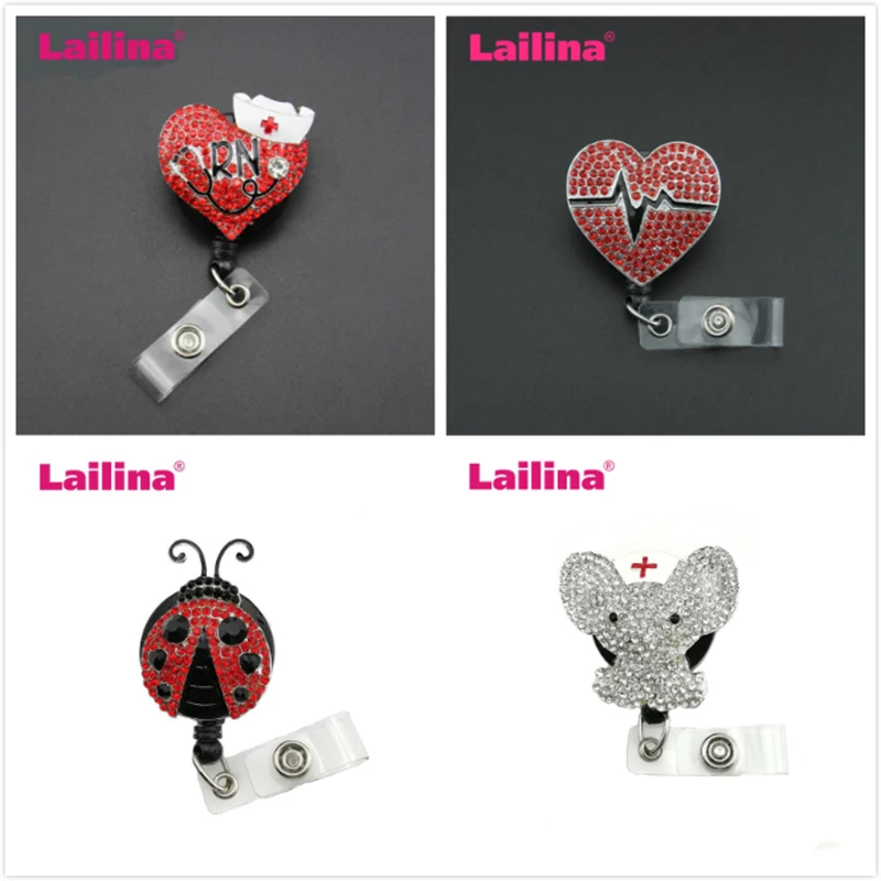 Небольшой заказ Стразы Сердце/ladbug/СТЕТОСКОП выдвижной значок медсестры держатель