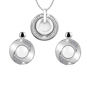 White New Classic Black White Ceramic Jewelry Set Wedding Party For Women Lady Round Stud Earrings And Double Layer Circle Necklace - Окраска металла: White