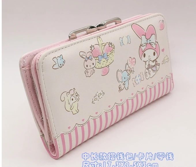 Новинка, настоящий кошелек my melody, кошелек для денег, высокое качество, кожзам, европейский и американский стиль, длинный мужской кошелек