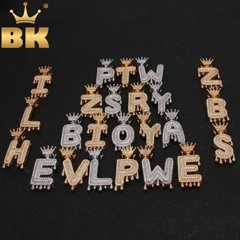 BLING KING капельная Корона буквы имя ожерелье Iced Out кубический цирконий 26 Английский пузырь начальные буквы Подвеска Украшения Подарки