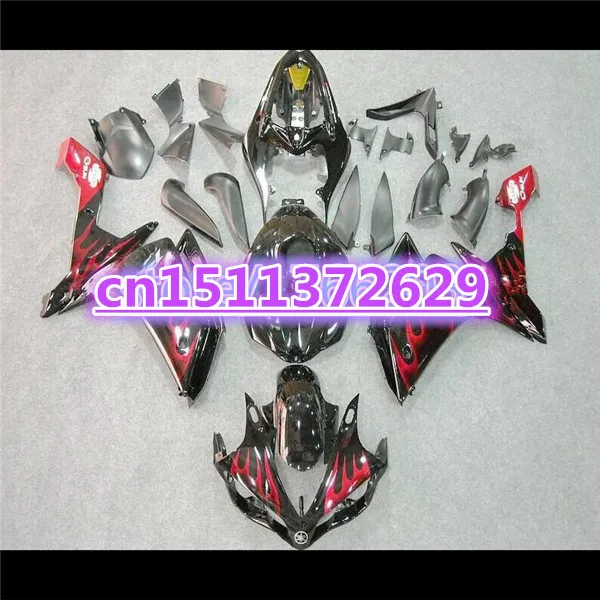 

Bo Red flames in black fairings for YZF R1 07 08 YZF-R1 07-08 YZF1000 R1 07 08 YZF R1 2007 2008 fairing kits