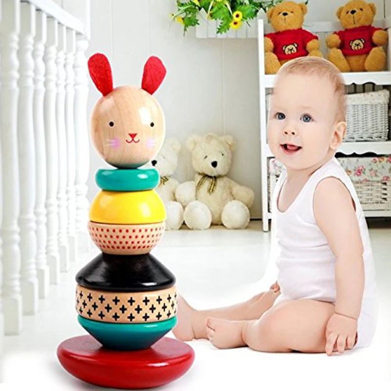 1 шт. деревянный детский смешной Кролик Форма Строительство башни Блоки