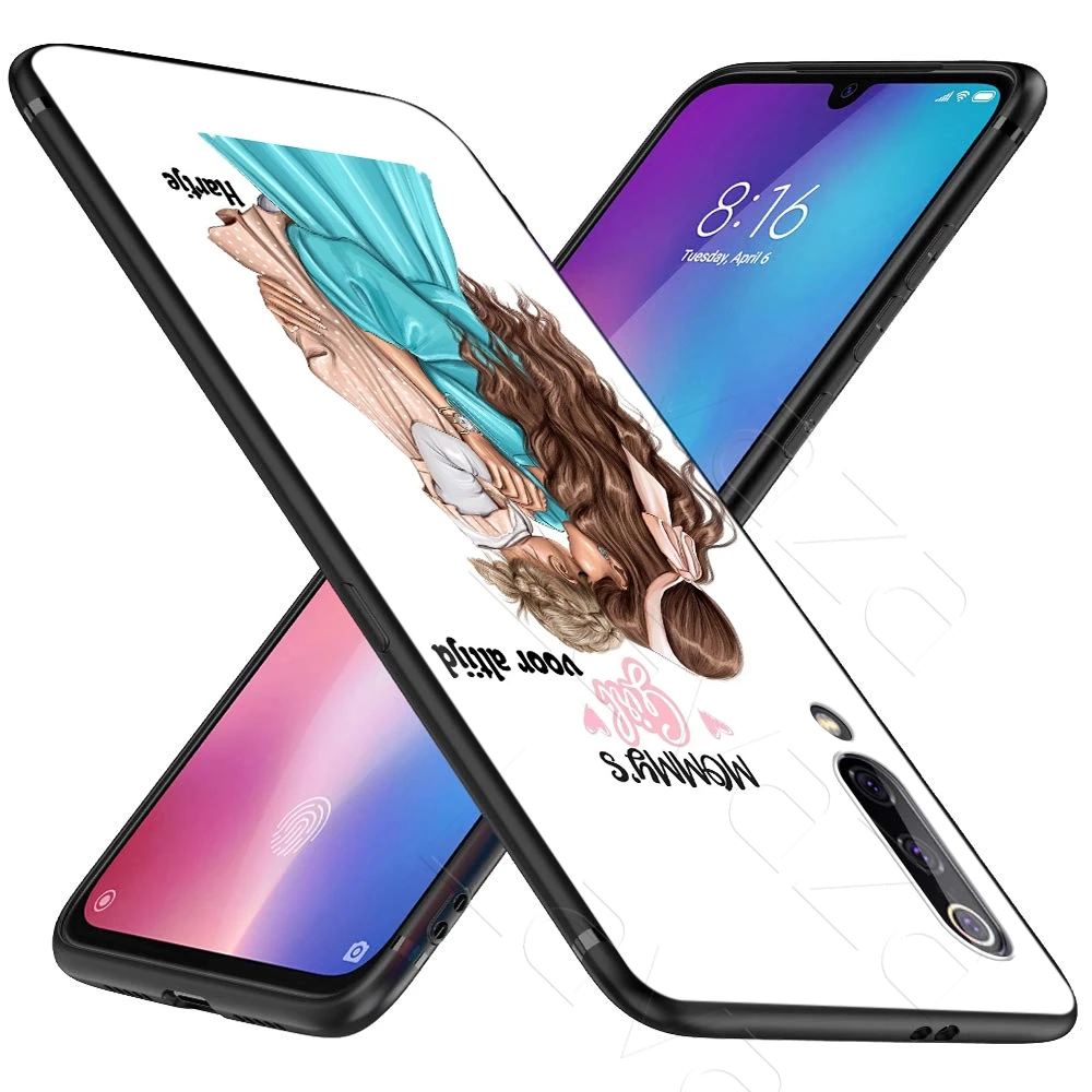 Черные коричневые волосы для мамы и малыша девушка чехол Xiaomi Redmi Note 8 9 S K30 Pro MI MAX на