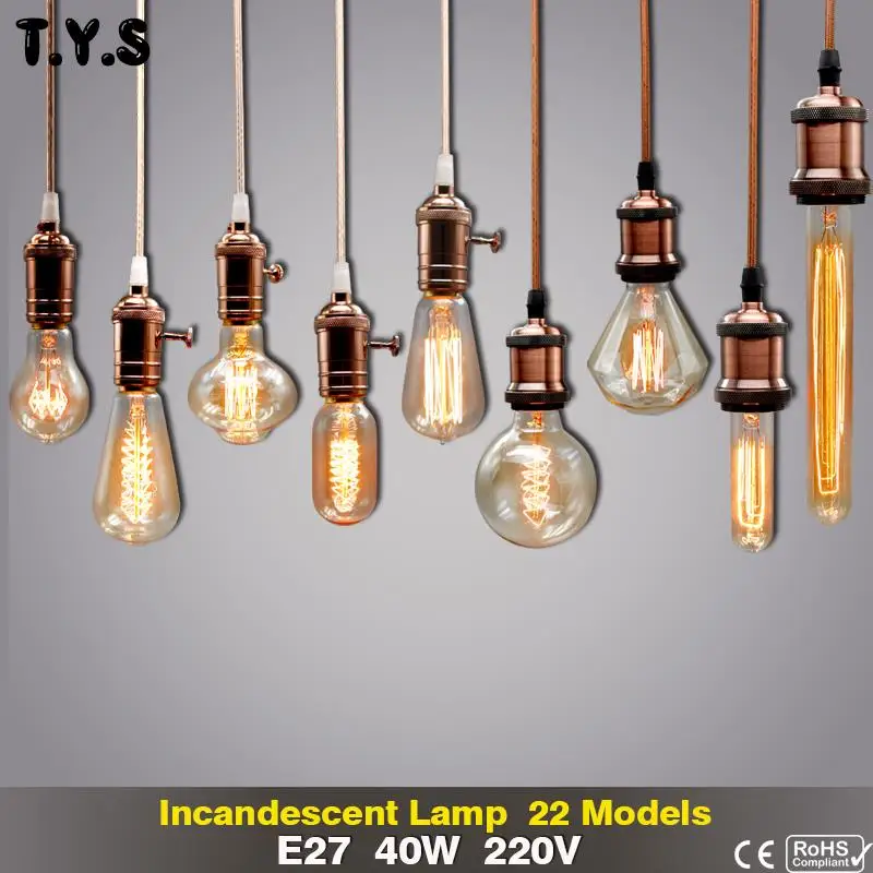 Ретро лампочка эдисона E27 40W 220V ST64 G95 G80 A19 T30 G125 A60 T185 T10 ST58 ампулы винтажная лампа