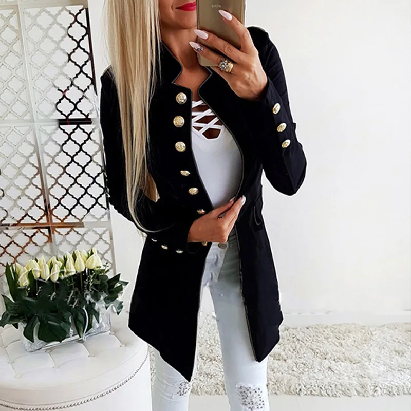 Autumn Double Breasted Suit Coat Women Elegant Slim Suits Jacket Winter Outwear V Neck Long OL Office Lady 2020 Black Red | Женская