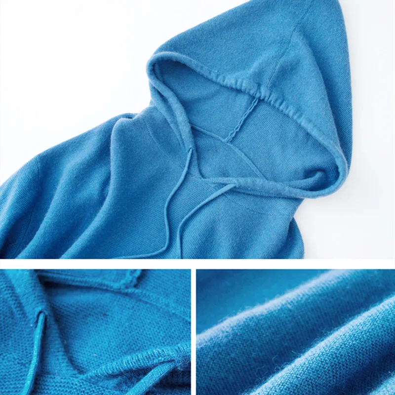 

BARESKIY 2019Spring women's new cashmere hooded sweater women's short hooded versatile coat solid color loose knit sweater