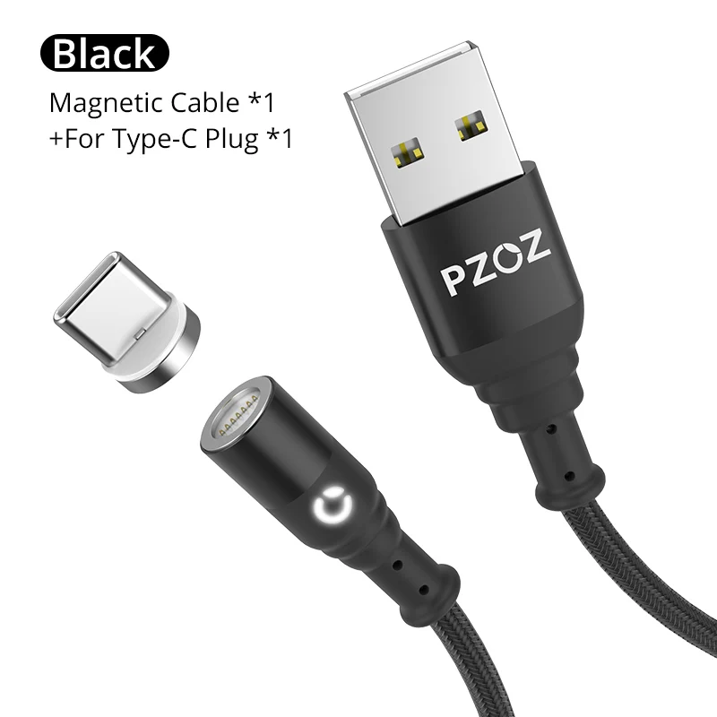 1m Black For Type C PZOZ магнитная зарядка Micro USB кабель магнитный кабель usb type C зарядка для айфона зарядка usb c шнур для зарядки телефона - Цвет: 1m Black For Type C