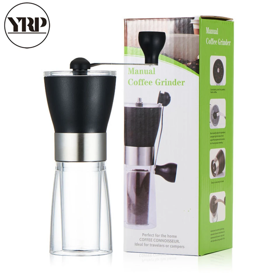 

YRP Manual Ceramic core Coffee Grinder Washable ABS Glass Handmade Pepper/ Nuts/Coffee Bean Grinders Mill For Barista Tools