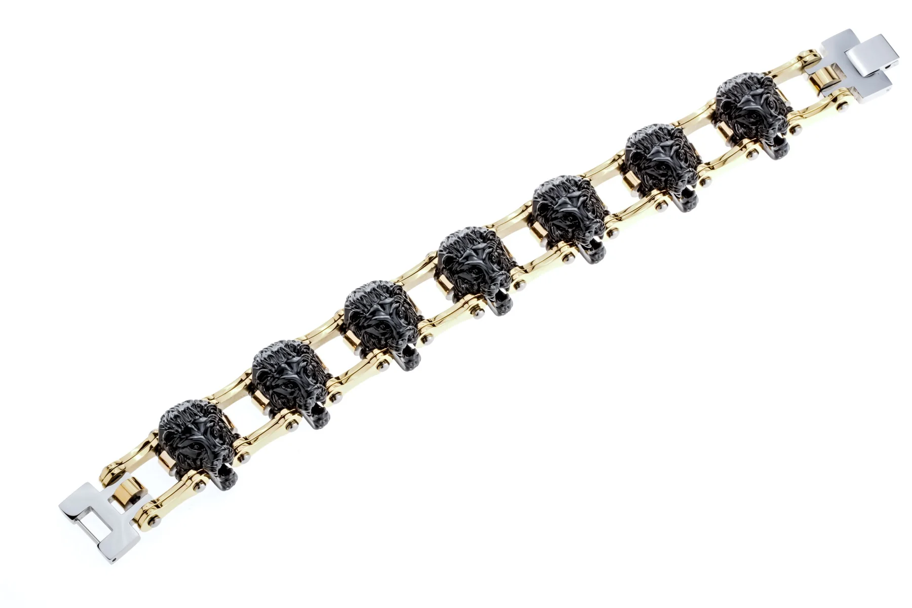 gold black 7 lion Мужской браслет-цепочка из нержавеющей стали со львом Байкер тяжелые Ювелирные изделия Подарки на день рождения для папы его бойфренда D033 Прямая поставка 8,5" - Окраска металла: gold black 7 lion