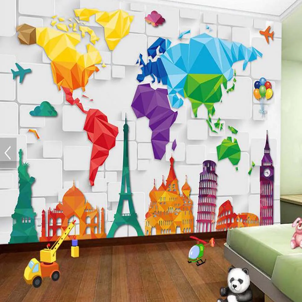 

Kids Bedroom Wallpaper Colorful World Map Abstract Wallpapers Wall Decor paper 3d Wall Covering Wall Paper Rolls