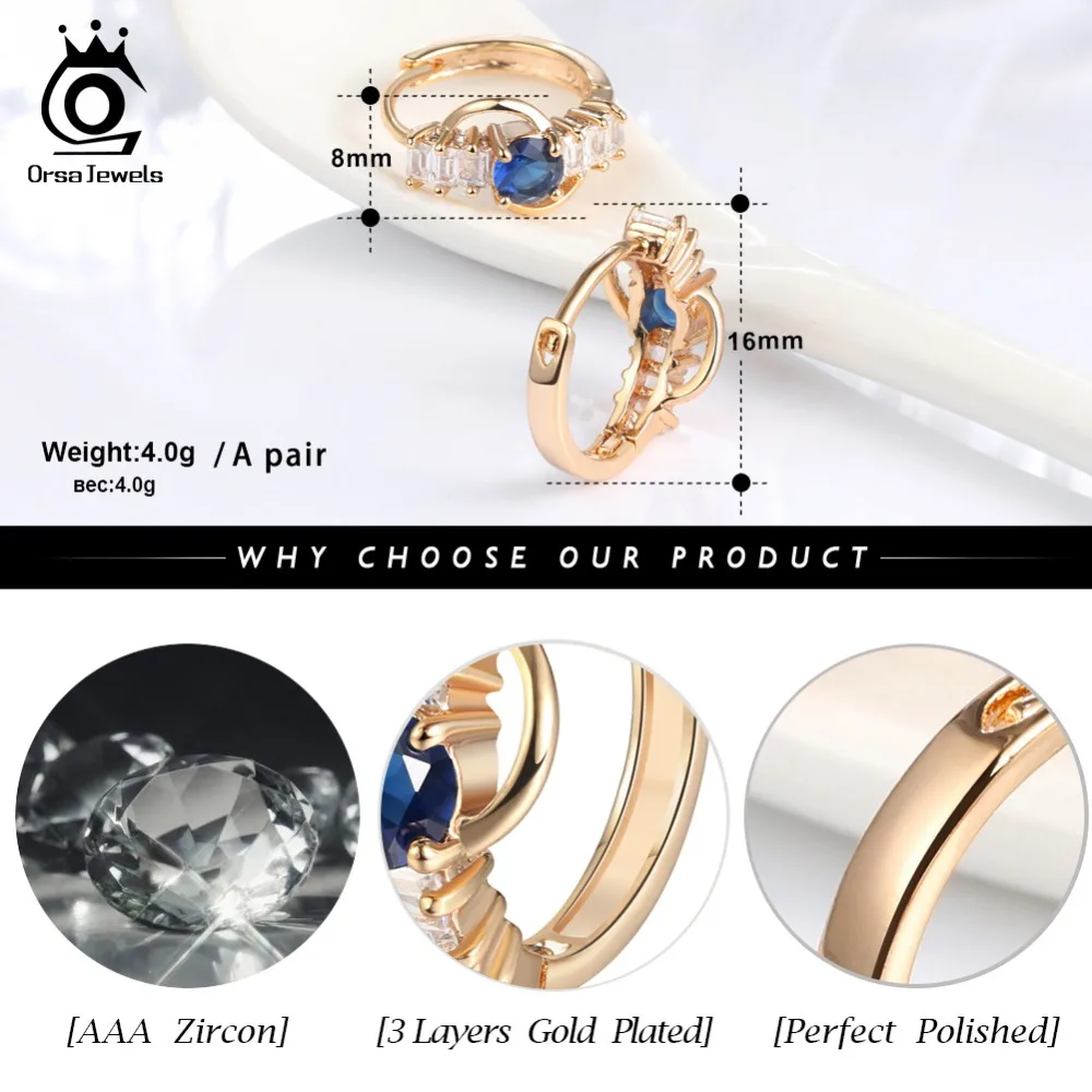 ORSA JEWELS, роскошные женские серьги-кольца, три цвета, AAA кубический циркон, Золотые серьги, модное ювелирное изделие, OME43
