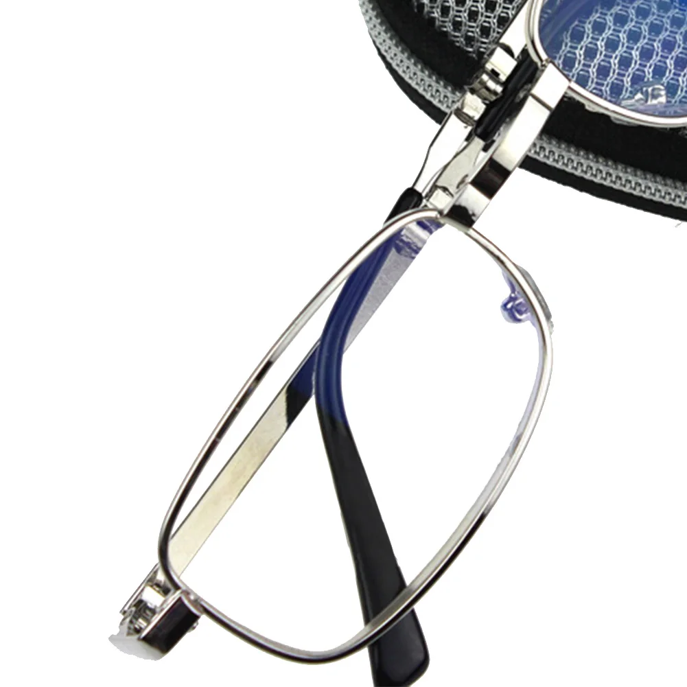 Мужские и женские портативные Серебристые складные очки для чтения черный чехол