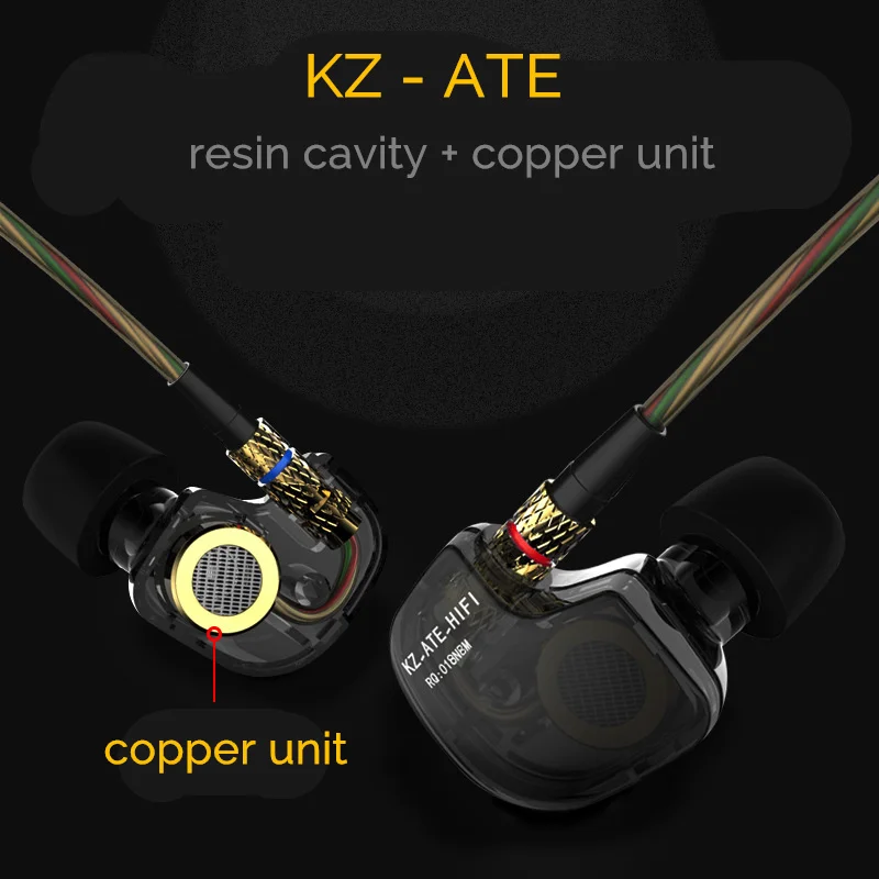 KZ ATE наушники с супер басами 3 5 мм HiFi музыкальные микрофоном L изгиб для мобильного