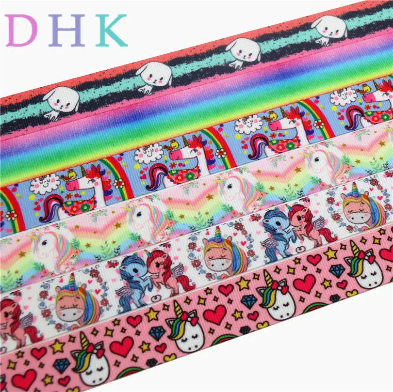 

DHK 7/8'' Free Shipping Dog Unicorn Gradient Color Printed Grosgrain Ribbon Accessory Hairbow Headwear DIY Decoration 22mm S761
