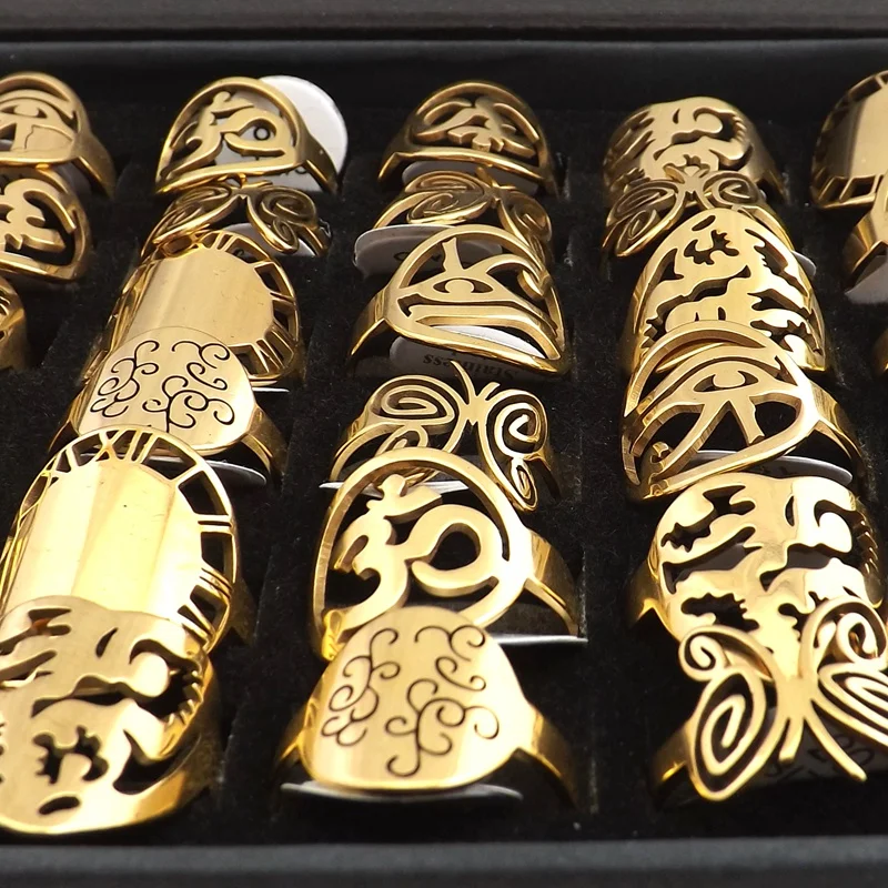 36 шт./лот кольца из нержавеющей стали золотого цвета с уникальным дизайном такие