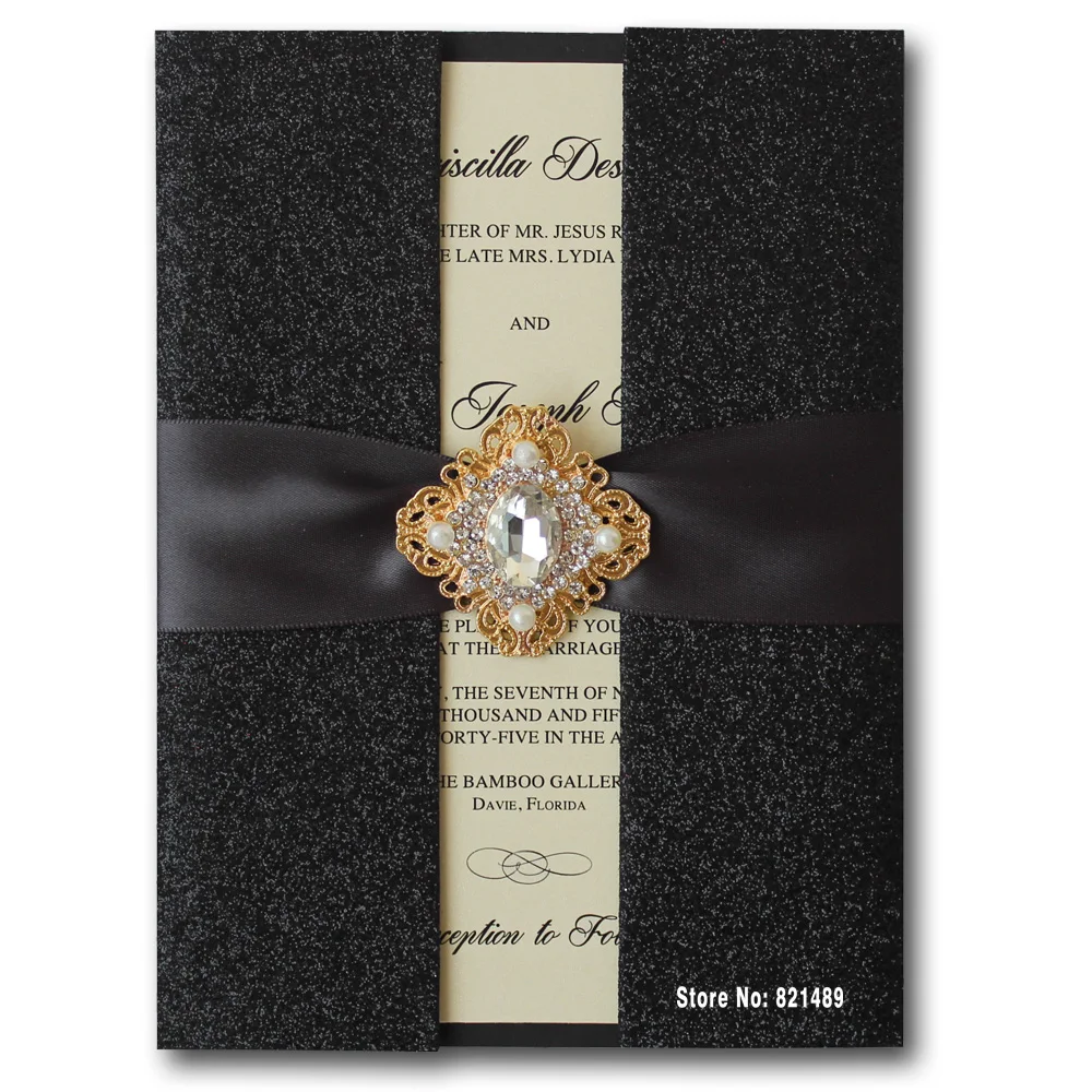 Черные свадебные приглашения блестящее приглашение 2016 Роскошная Свадебная