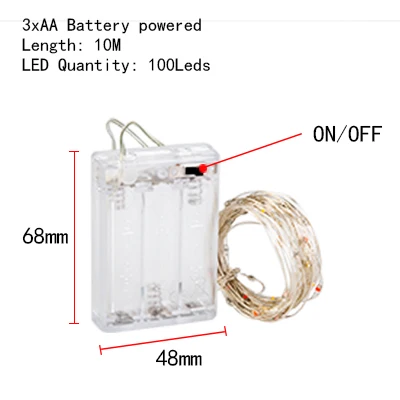 10m by AA battery 1 м 2 м 3 м 5 м 10 М медный провод светодиодный гирлянды праздничное освещение сказочная Гирлянда для рождественской елки украшения свадебной вечеринки - Испускаемый цвет: 10m by AA battery