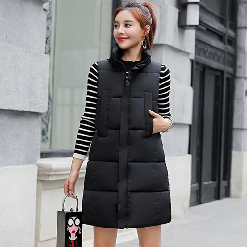 Женский зимний длинный хлопковый жилет 2018 женский тонкий жилет-парка без рукавов