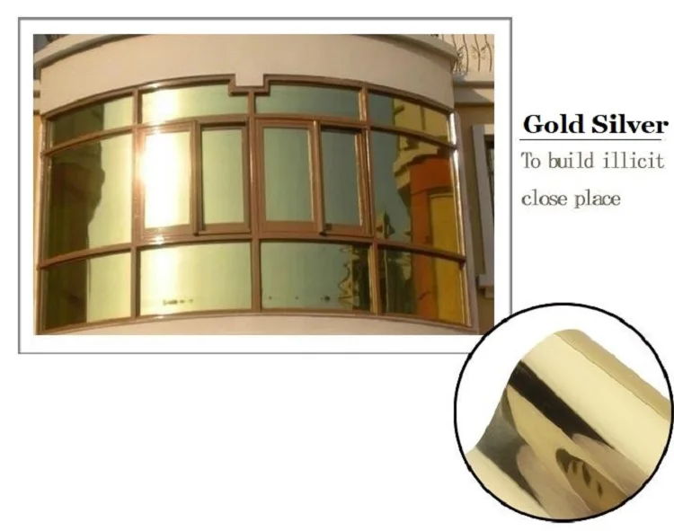 Gold Silver One Way Mirror Glass Window Privacy Film UV Reflective Heat Control Home Office Kitchen Bathroom Length 2/3/4/5/6/7m