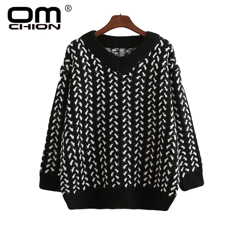 OMCHION Pull Femme 2017 осенний Повседневный свитер с v-образным вырезом женский свободный