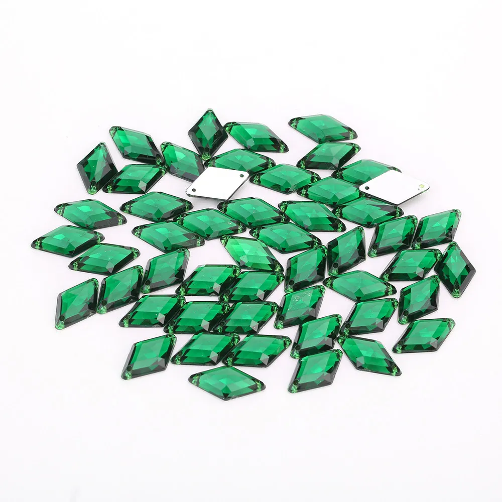 Emerald Tpsmc 100 шт 10 мм x 18 мм Ромб акриловые Пришивные из стразов для одежды обувь сумки, швейные принадлежности DIY ремесла - Цвет: Emerald