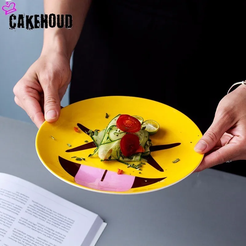 CAKEHOUD 8 дюймов мимика мультяшная керамическая тарелка креативная Западная пищевая тарелка забавные керамические Столовые приборы кухонные принадлежности