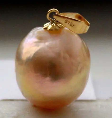 

12-13 mm real natural baroque south sea pink pearl pendant 18 K