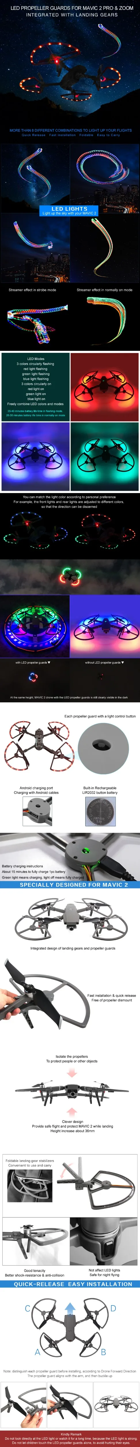 DJI Mavic 2 Pro/Zoom аксессуары быстрый релиз светодиодный пропеллер защитные лезвия реквизит протектор кольца бампера с посадочными шестернями
