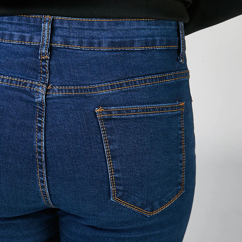 

Elastic High Waist Plus Size Jeans Woman Trousers Street Style Womens Clothing Buttons Pockets Skinny Pencil Pants T97861
