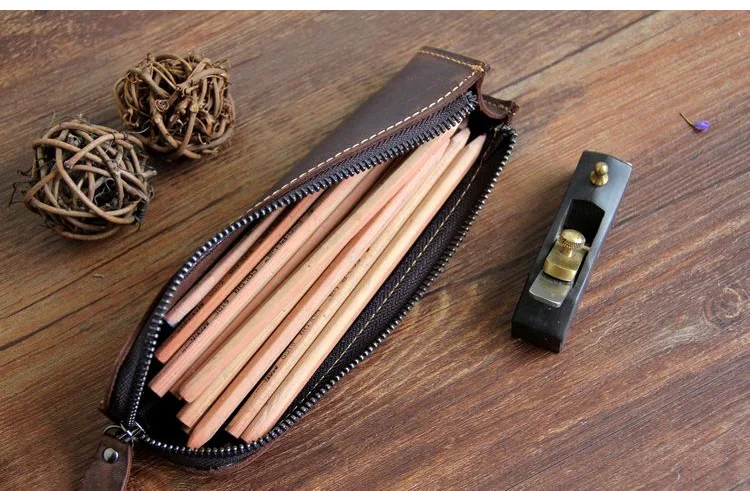 Многофункциональная винтажная сумка для ручек из натуральной воловьей кожи