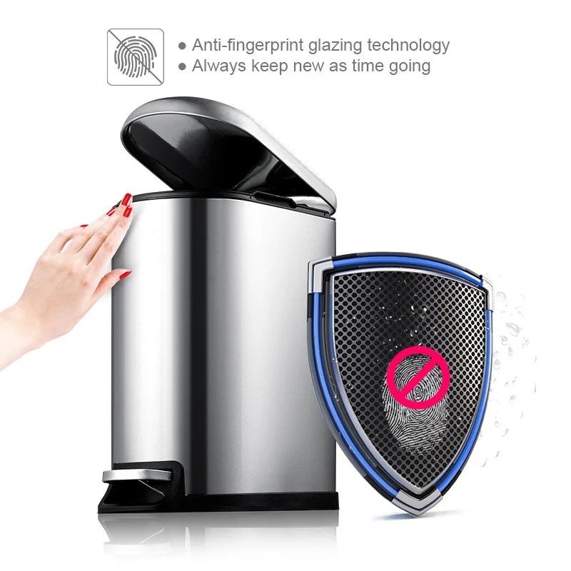 MR.BIN 10L Unique Stainless Steel Trash Can with Foot Pedal Nordic Minimalism Pressing Dustbin Waste Bin for Living Room | Дом и сад