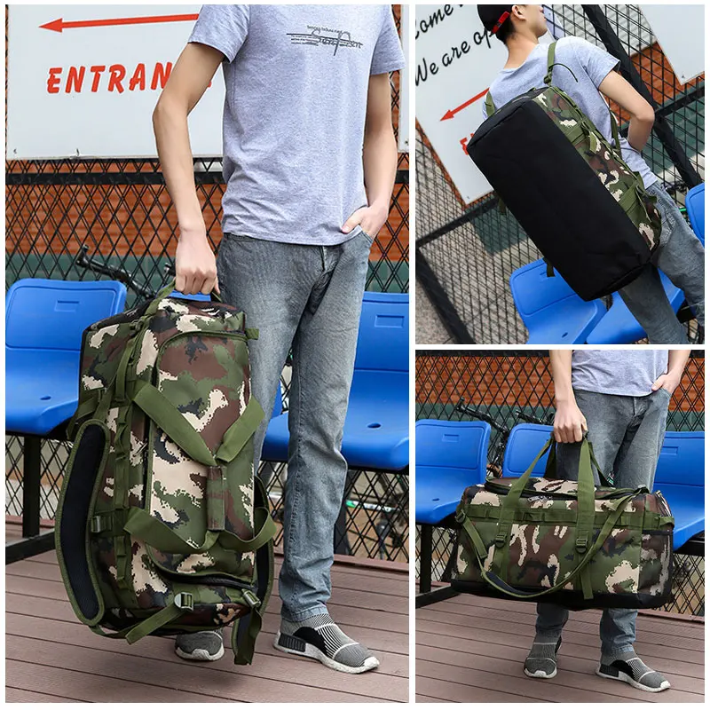 Scione 60L Multifunction Luggage Handbag Men Travel Suitcase Camouflage Duffel Back Pack Large Casual Weekend Shoulder Tote Bag