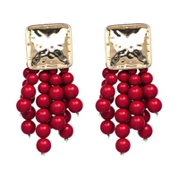 wholesale jujia hot brand statement jewelry acrylic drop earrings handmade beaded long tassel earrings for women